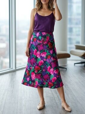 NWT J.Crew Floral Print Satin Slip Skirt Midi High Rise Purple Pink Size M❤️